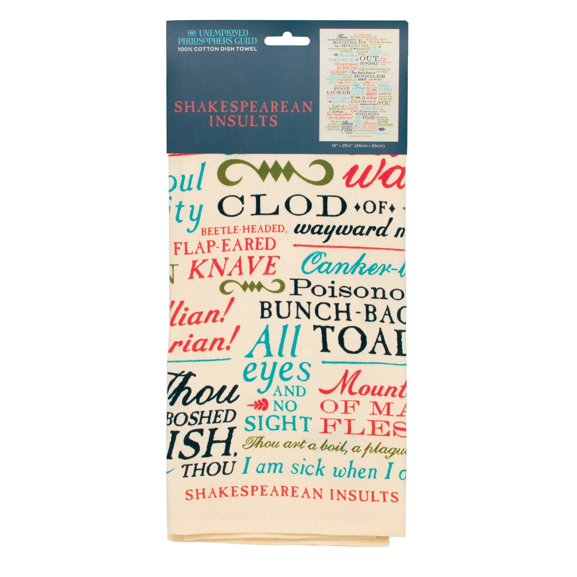 Shakespearean Insults Towel | Cotton Kitchen Hand Tea Dish Cloth | 17.25" x 25.5"