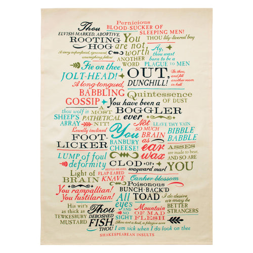 Shakespearean Insults Towel | Cotton Kitchen Hand Tea Dish Cloth | 17.25" x 25.5"