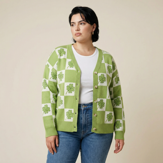 Shamrock Checkered Cardigan in Green and White [Available in SM-XL]