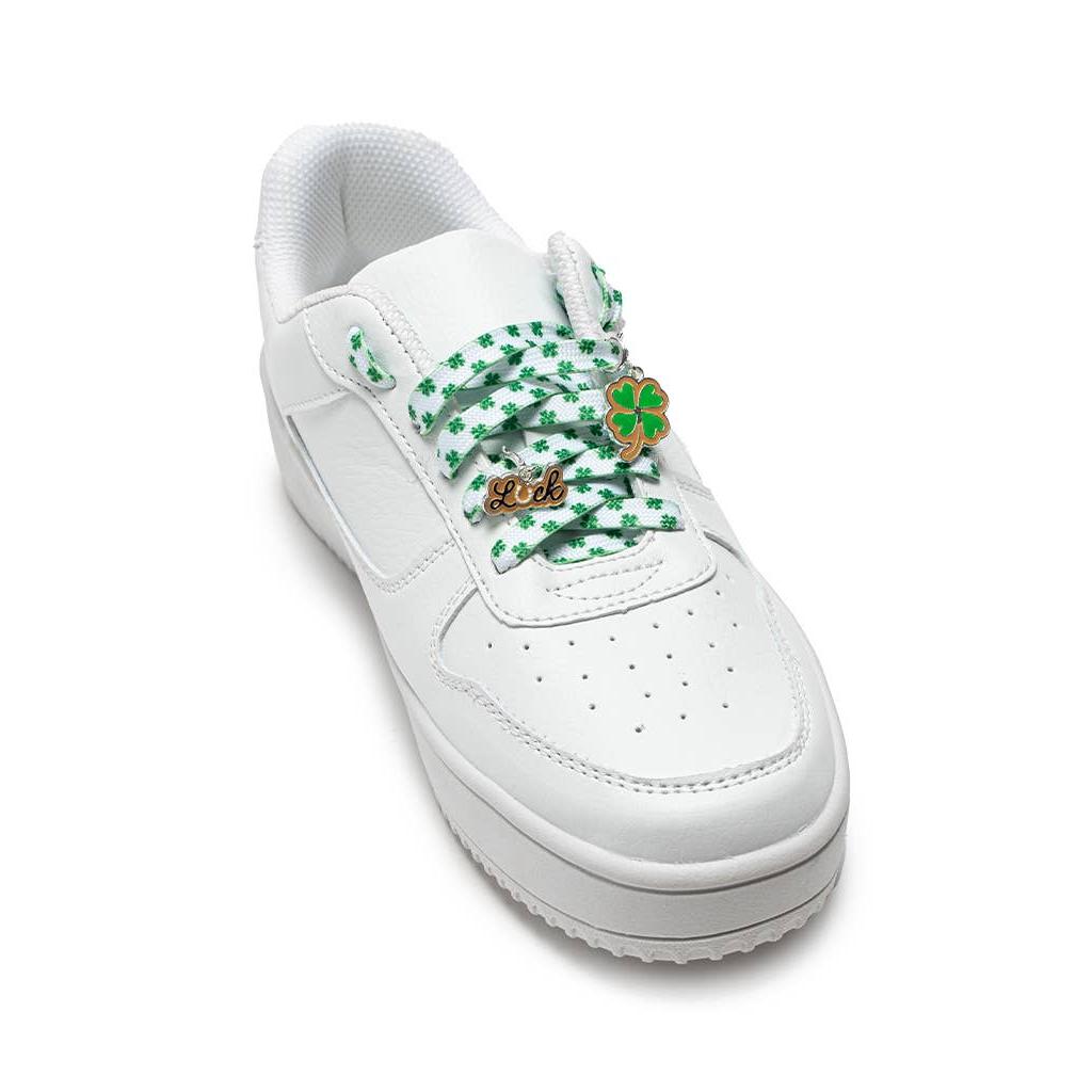 Shamrocks Shoelaces with Lucky Charms | Clover Leaf Shoestrings with Charms Set