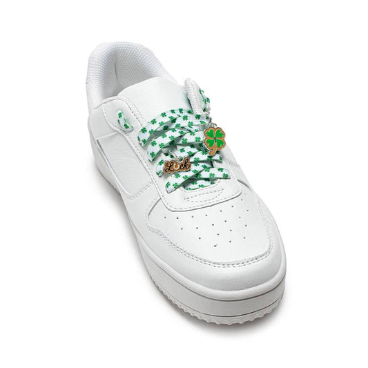 Shamrocks Shoelaces with Lucky Charms | Clover Leaf Shoestrings with Charms Set