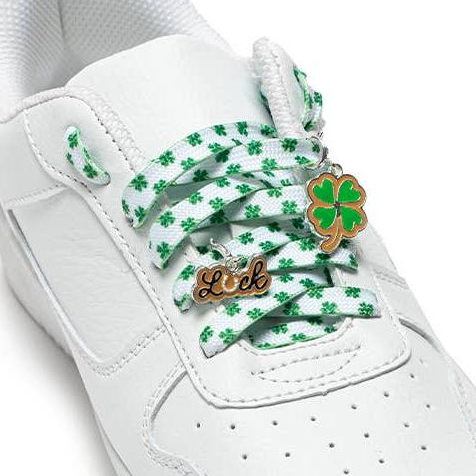 Shamrocks Shoelaces with Lucky Charms | Clover Leaf Shoestrings with Charms Set