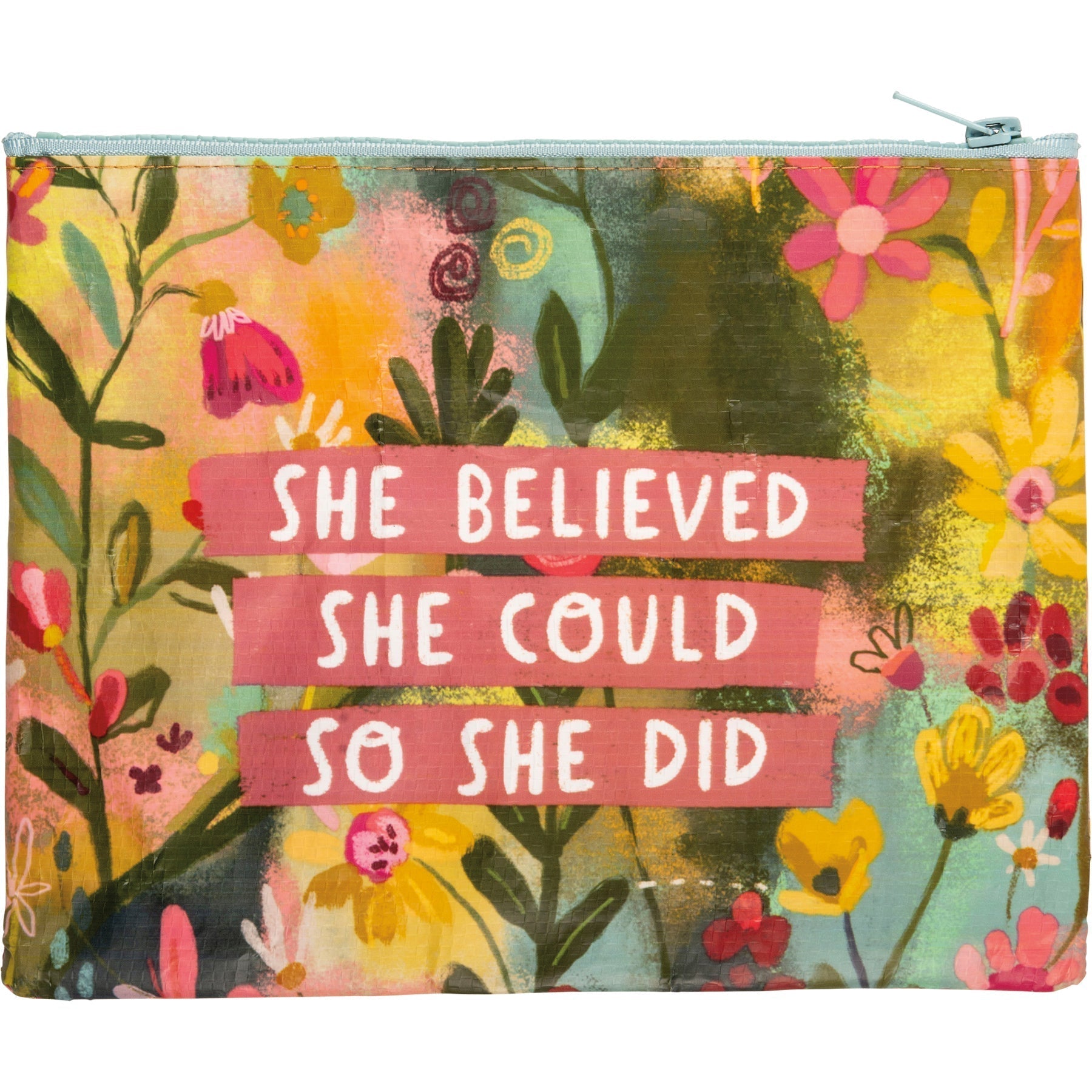 She Believed She Could So She Did Zipper Pouch | Recycled Material Floral Pencil Case Wallet Organizer | 9.50" x 7"