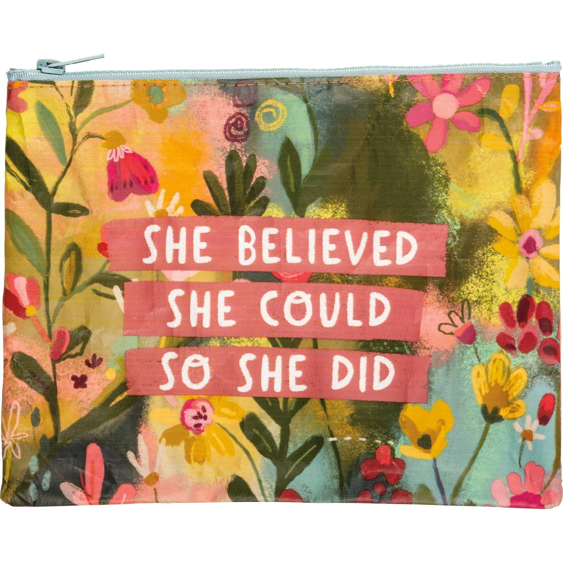 She Believed She Could So She Did Zipper Pouch | Recycled Material Floral Pencil Case Wallet Organizer | 9.50" x 7"