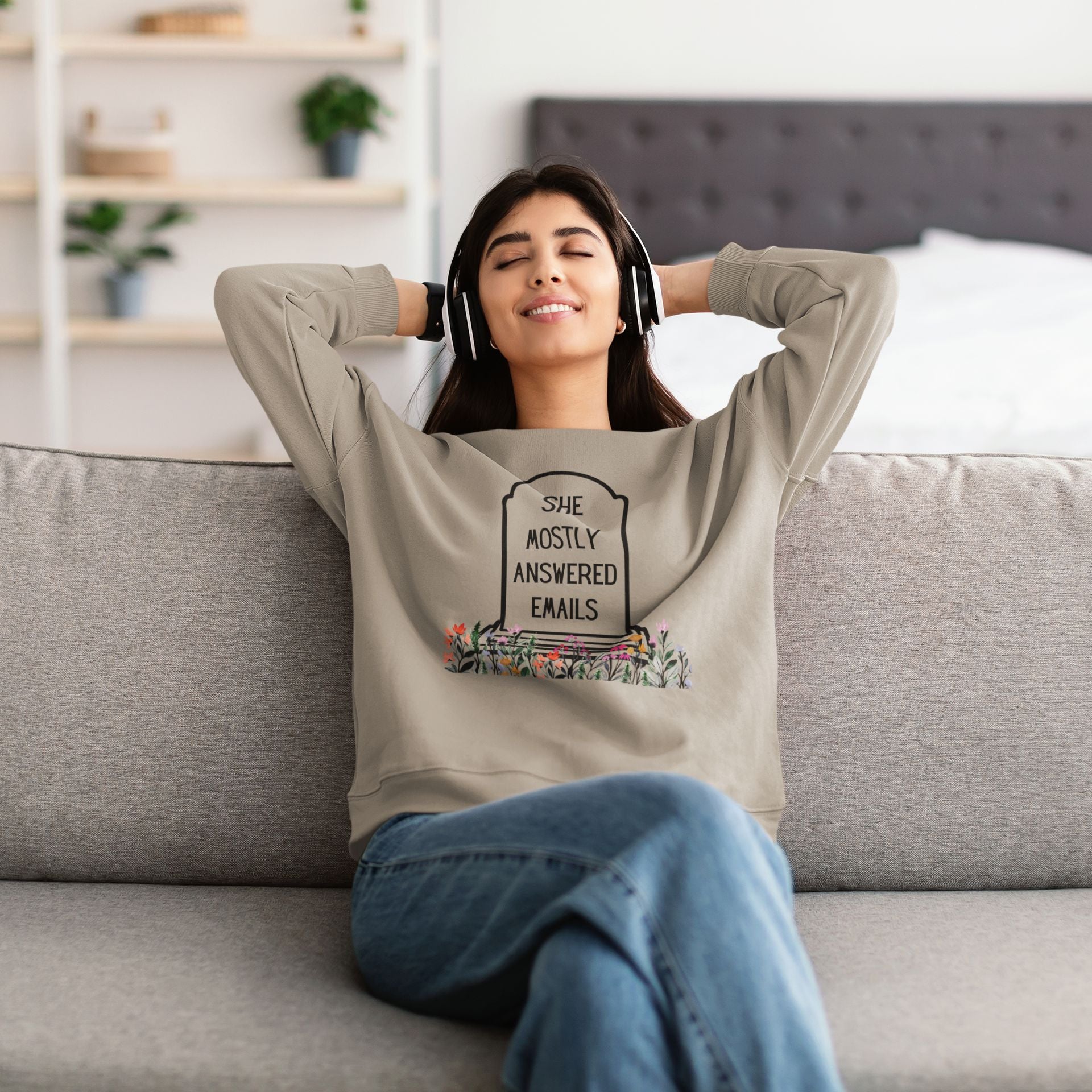 She Mostly Answered Emails in Grave Design Unisex Heavy Blend™ Crewneck Sweatshirt