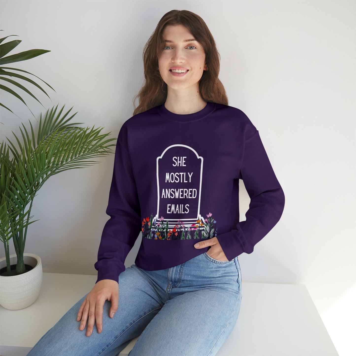 She Mostly Answered Emails in Grave Design Unisex Heavy Blend™ Crewneck Sweatshirt