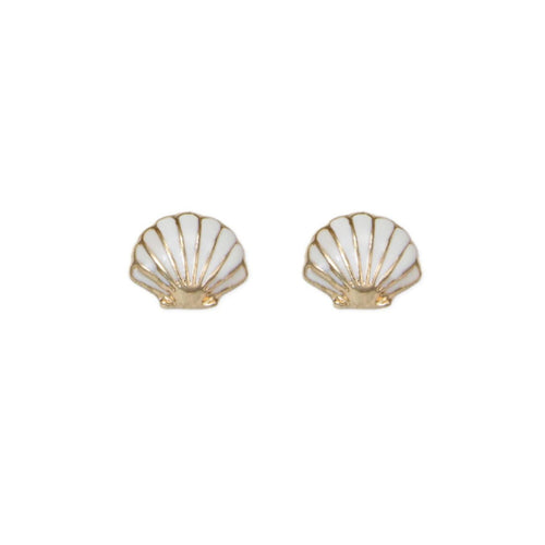 She Sells Seashell Gold Post Earrings | Enamel Ocean Sea Themed Fashion Jewelry