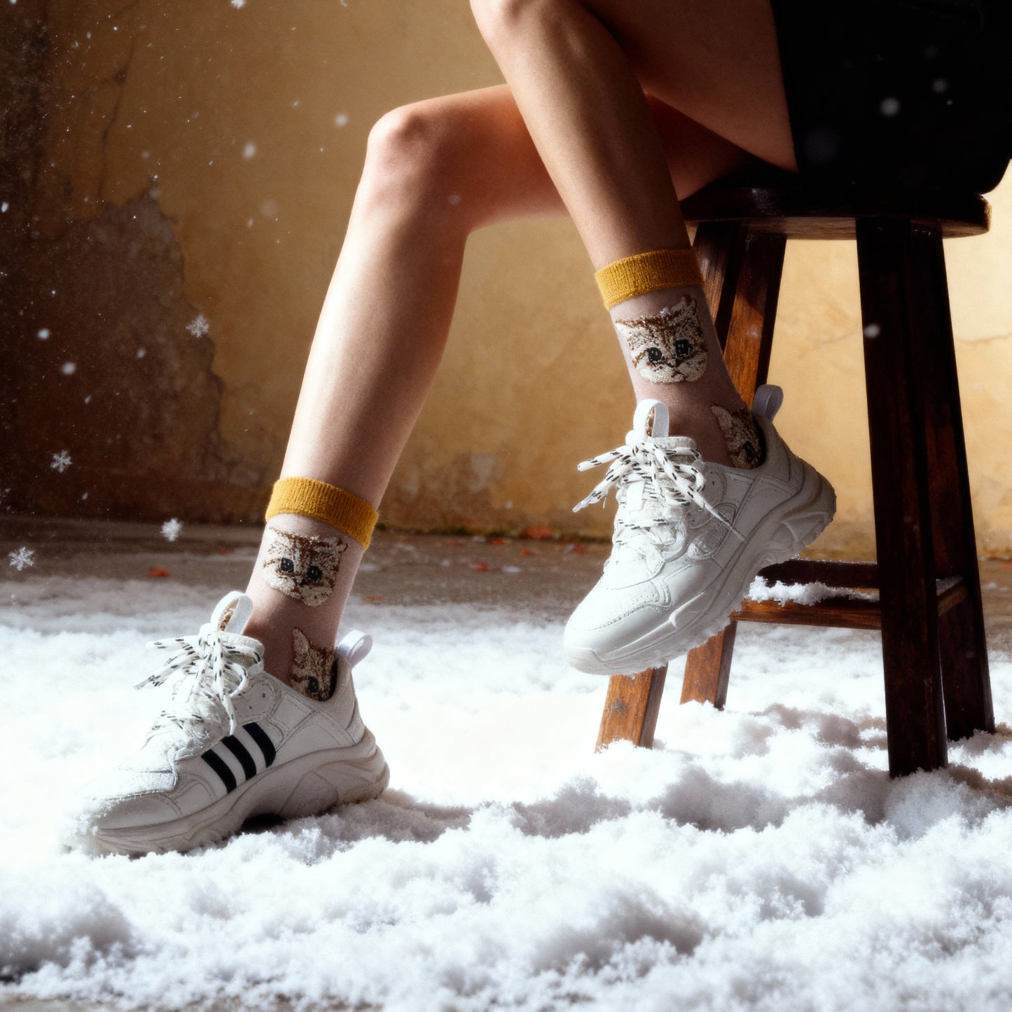 Sheer Cat Lover Socks Available in Yellow Green Red or Black [Fits Women's Size 5-9]