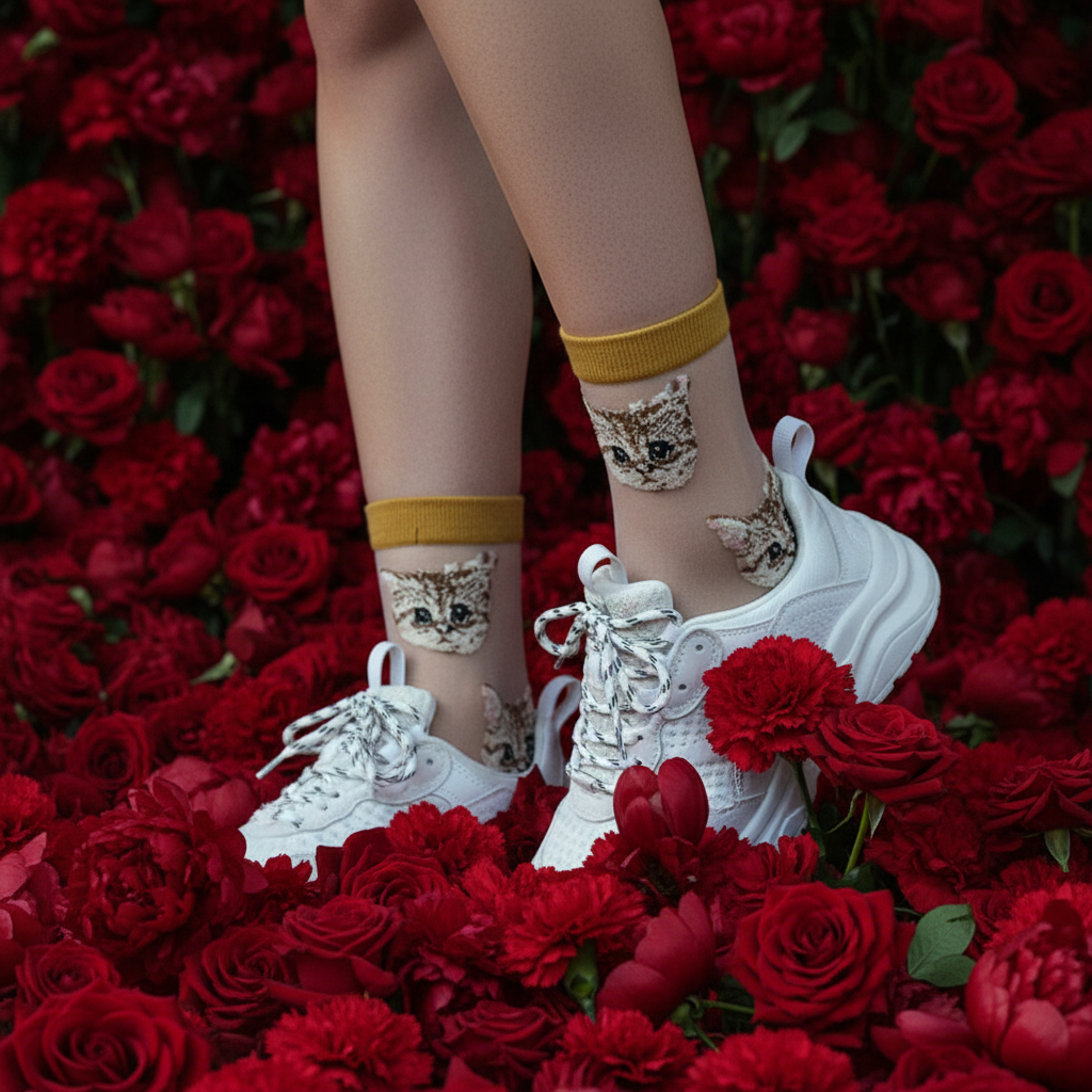 Sheer Cat Lover Socks Available in Yellow Green Red or Black [Fits Women's Size 5-9]