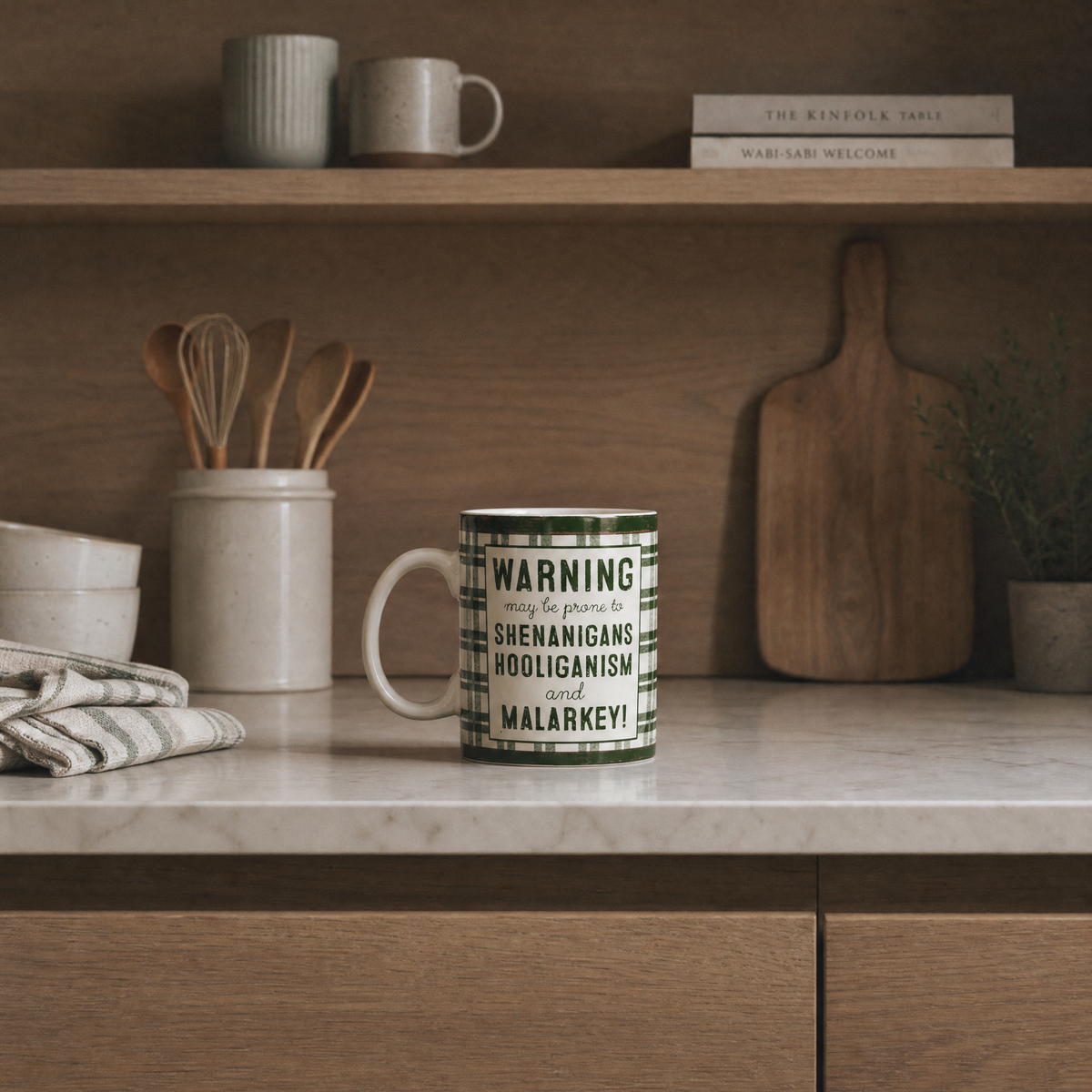 Shenanigans Hooliganism and Malarkey Green Plaid Coffee Mug