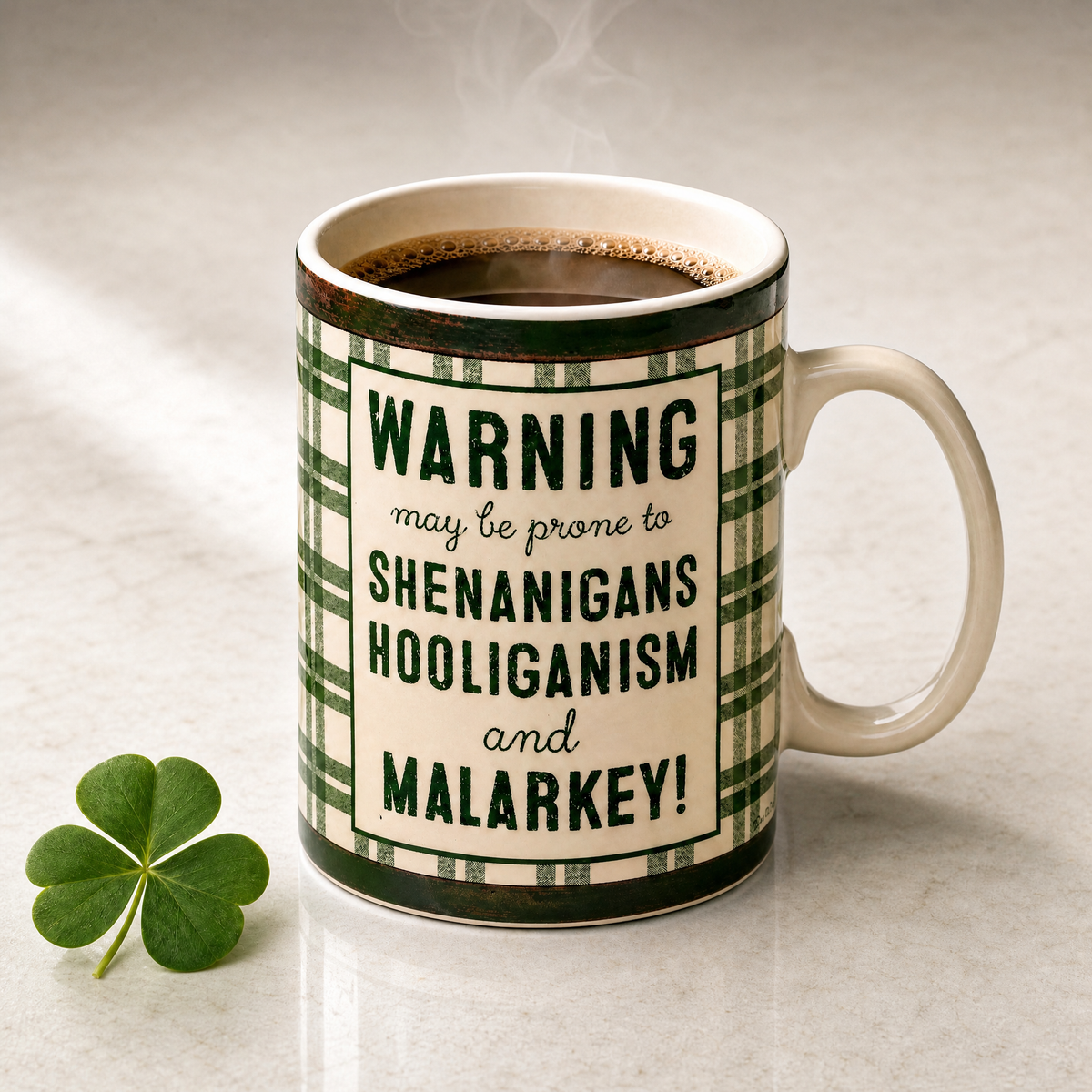 Shenanigans Hooliganism and Malarkey Green Plaid Coffee Mug