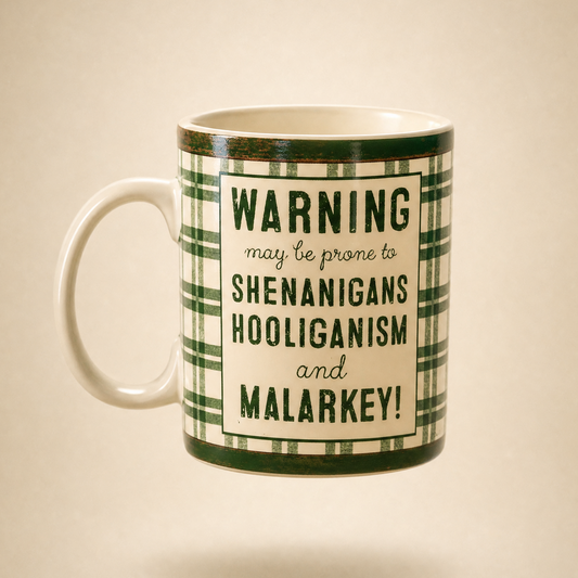 Shenanigans Hooliganism and Malarkey Green Plaid Coffee Mug-Primitives by Kathy-The Bullish Store
