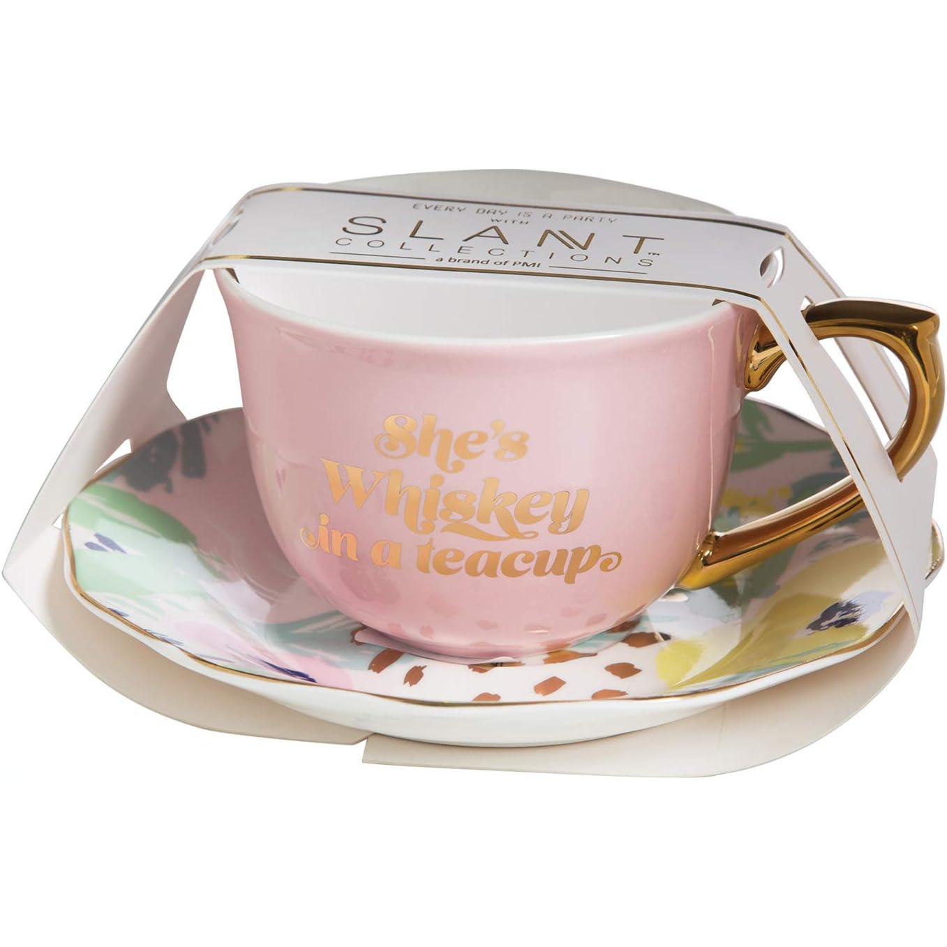 She's Whiskey in a Tea Cup and Saucer Set in Pink and Floral