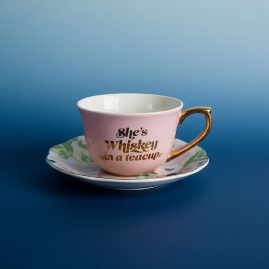 She's Whiskey in a Tea Cup and Saucer Set in Pink and Floral