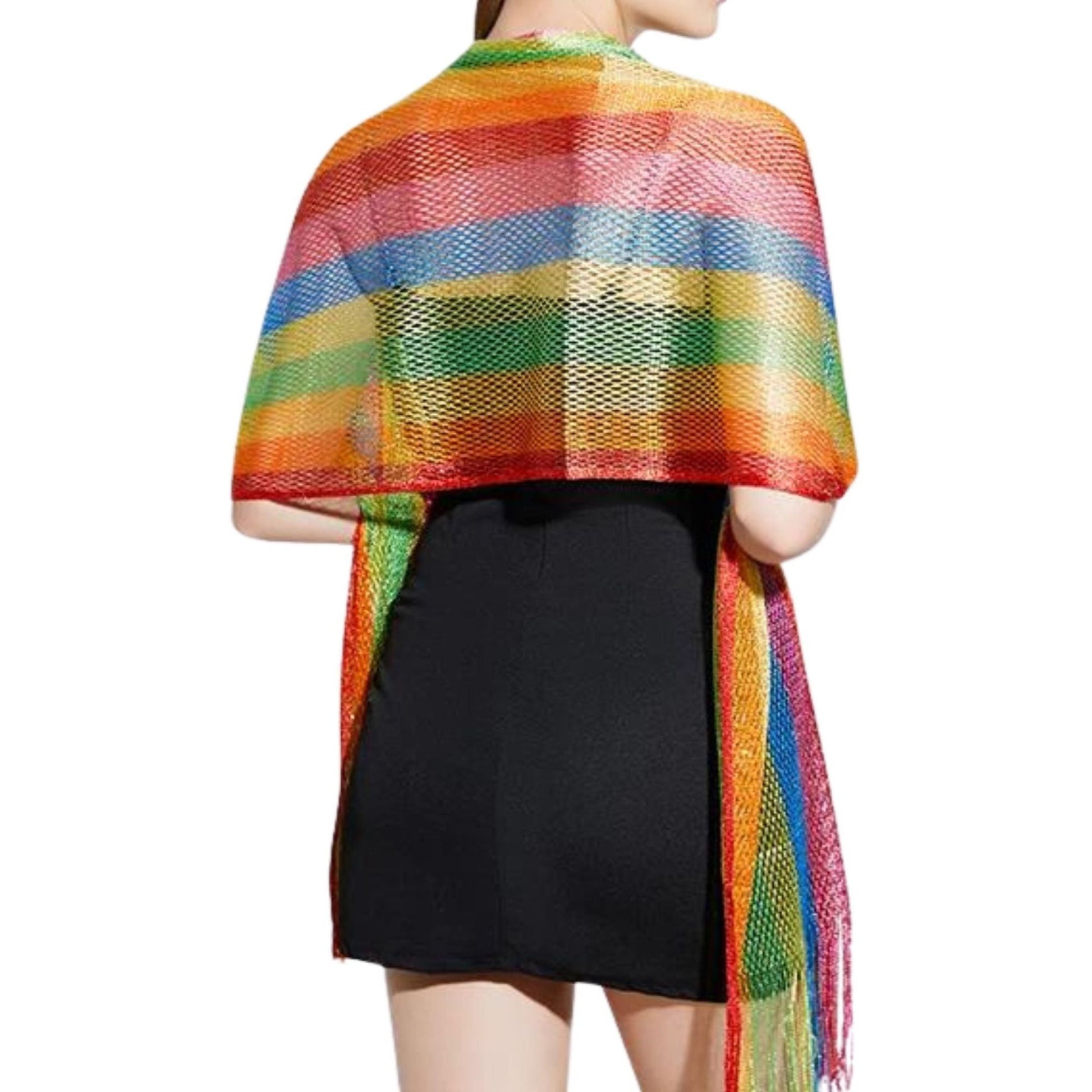 Shimmer Mesh Pride Scarf Wrap in Rainbow Stripe | Unisex Summer Shawl LGBTQ Pride