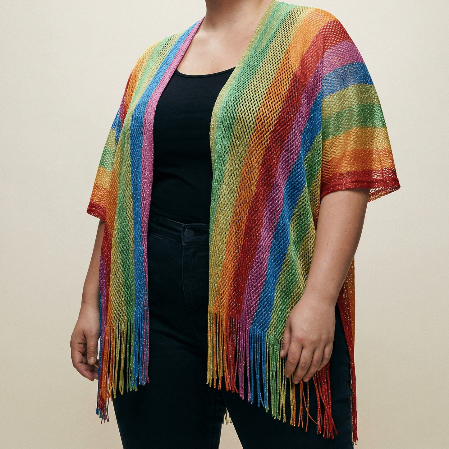 Shimmer Mesh Pride Scarf Wrap in Rainbow Stripe | Unisex Summer Shawl LGBTQ Pride
