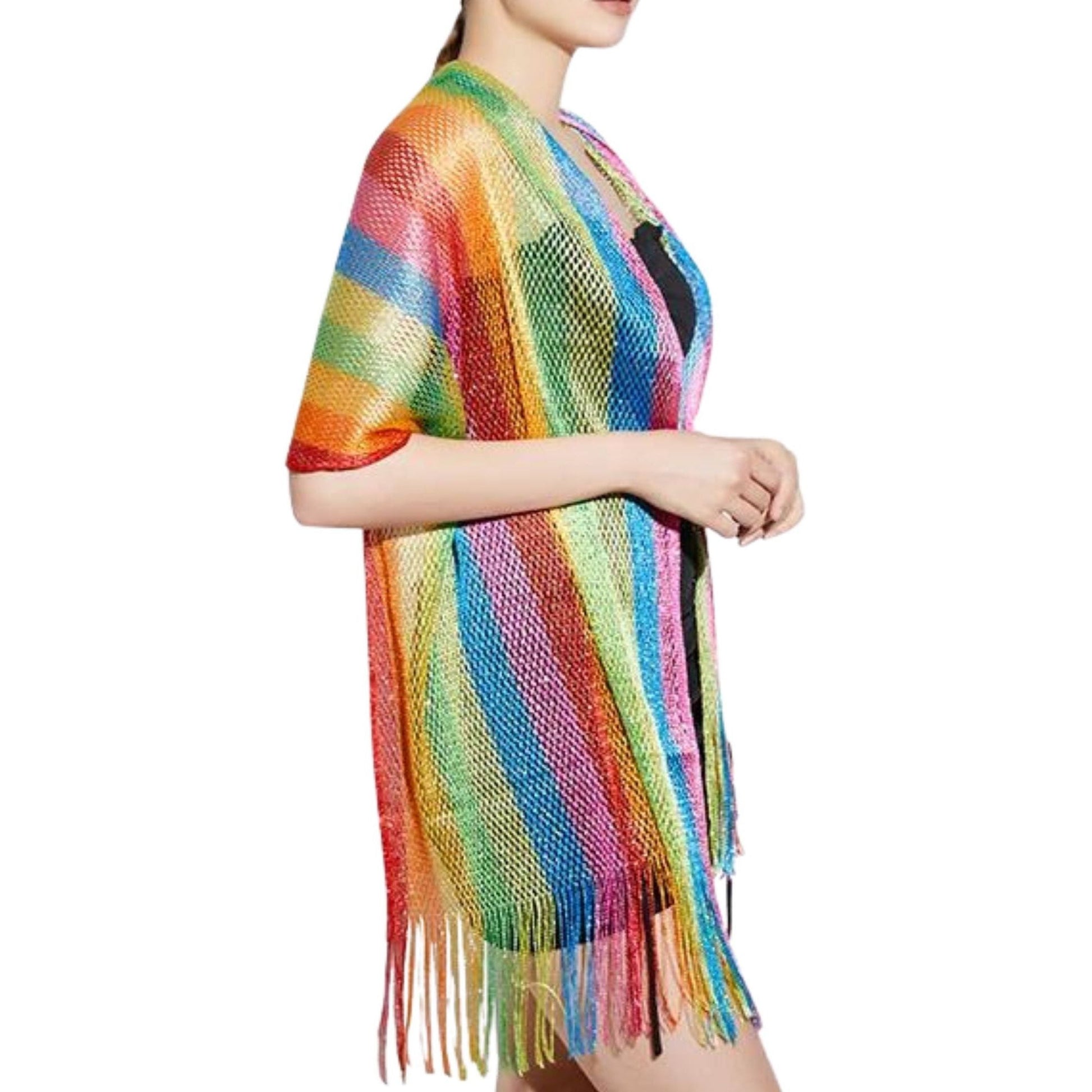 Shimmer Mesh Pride Scarf Wrap in Rainbow Stripe | Unisex Summer Shawl LGBTQ Pride