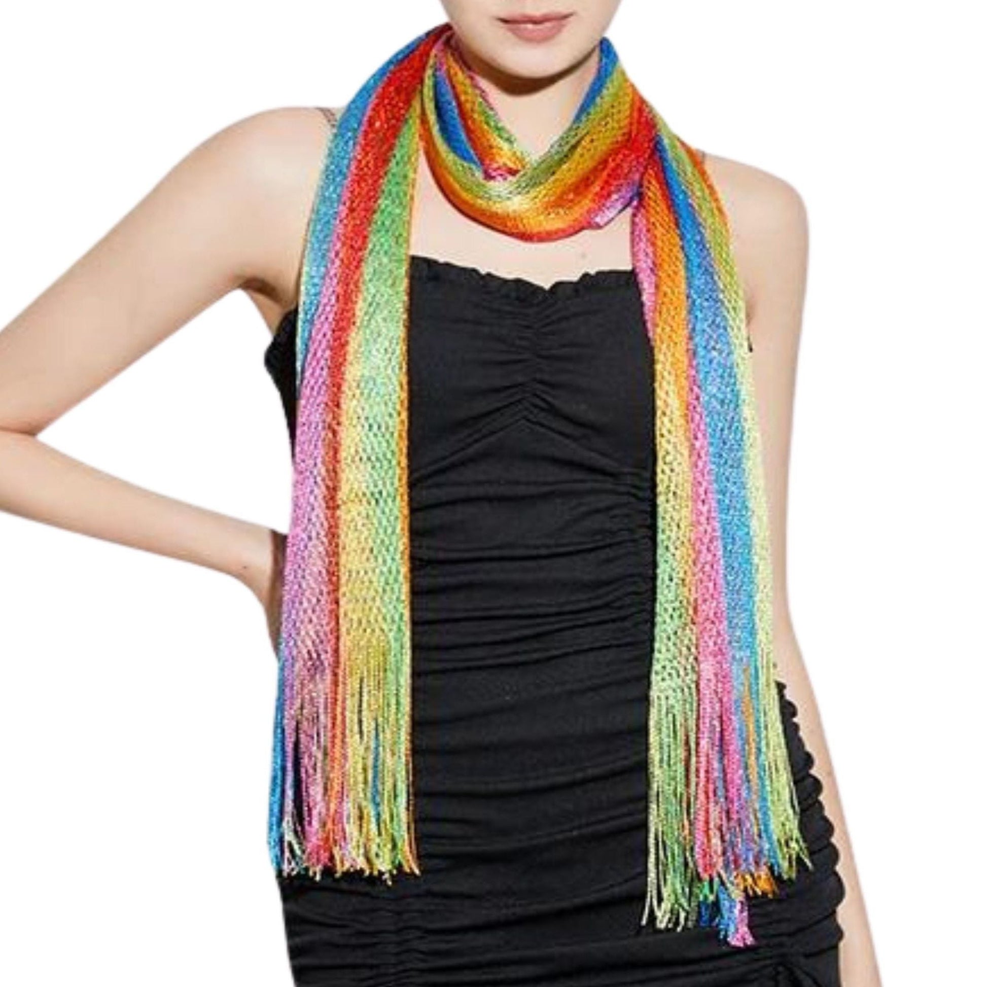 Shimmer Mesh Pride Scarf Wrap in Rainbow Stripe | Unisex Summer Shawl LGBTQ Pride