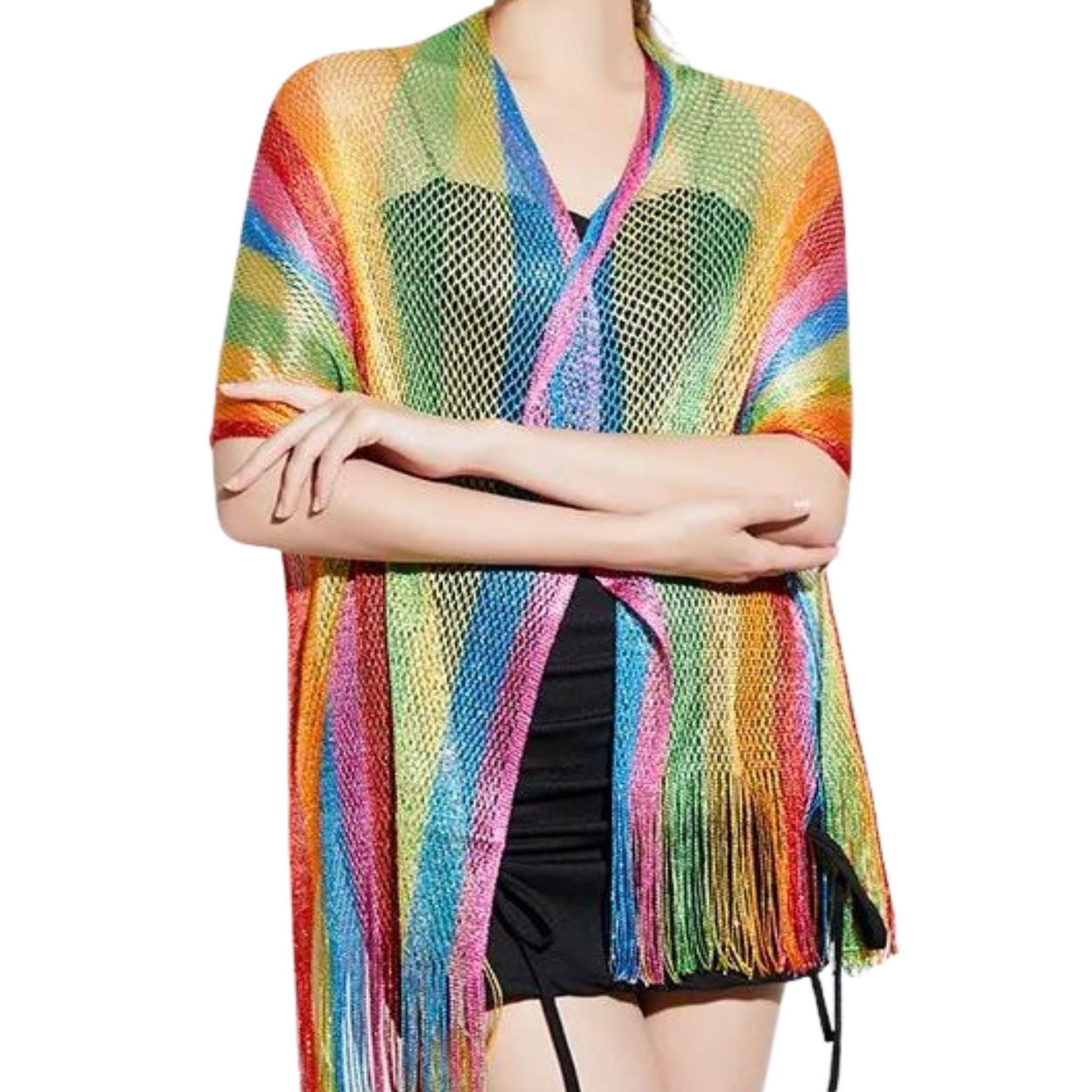 Shimmer Mesh Pride Scarf Wrap in Rainbow Stripe | Unisex Summer Shawl LGBTQ Pride