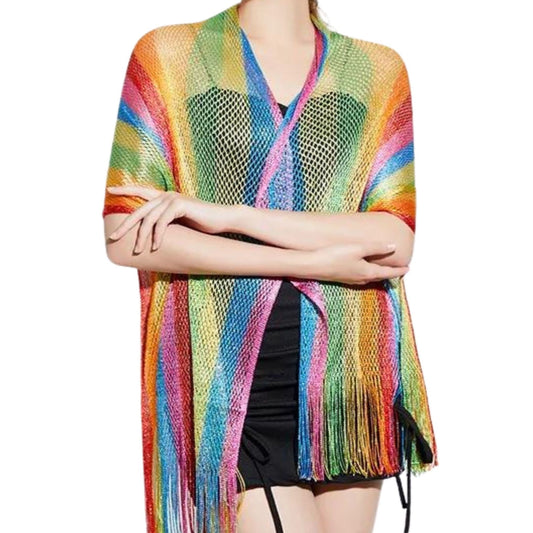 Shimmer Mesh Pride Scarf Wrap in Rainbow Stripe | Unisex Summer Shawl LGBTQ Pride