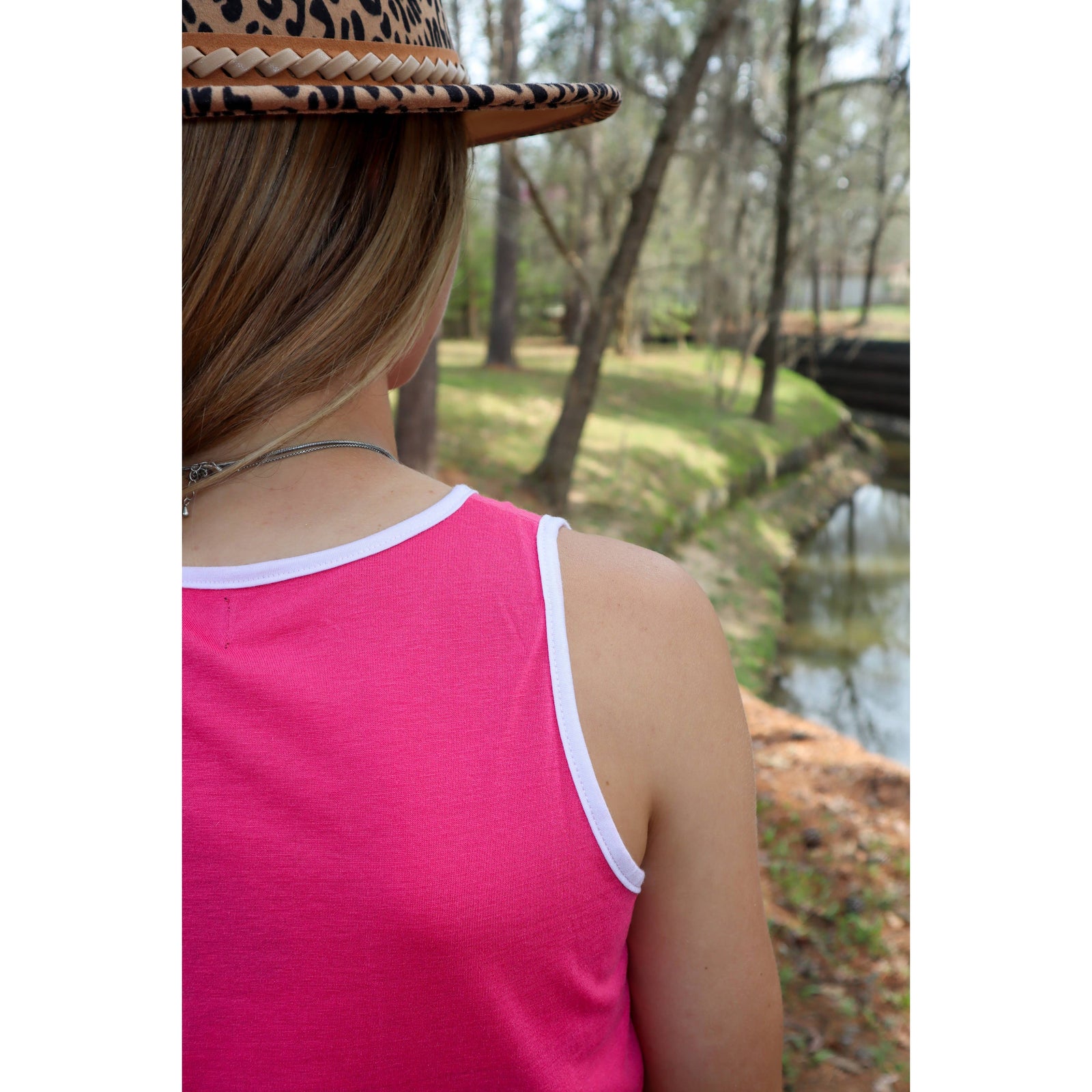 Shimmer Stripe Sequin Tank Top in Hot Pink | Pink Pony Cowgirl Tank Top [Only Size SM remaining]