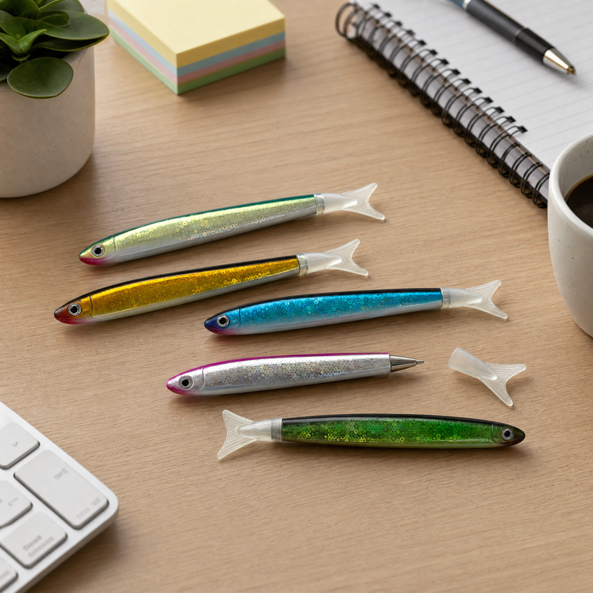 Shimmery Sardine Pens | Set of 5 | Blue Ink Ballpoint | 5"-Paper & Quartz-The Bullish Store