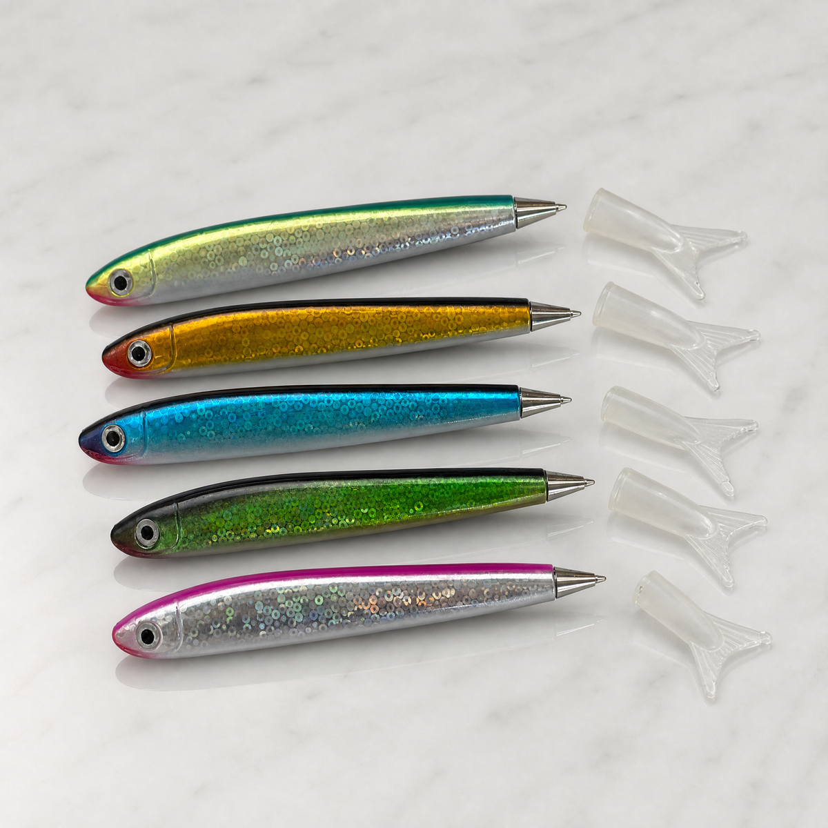 Shimmery Sardine Pens | Set of 5 | Blue Ink Ballpoint | 5"-Paper & Quartz-The Bullish Store