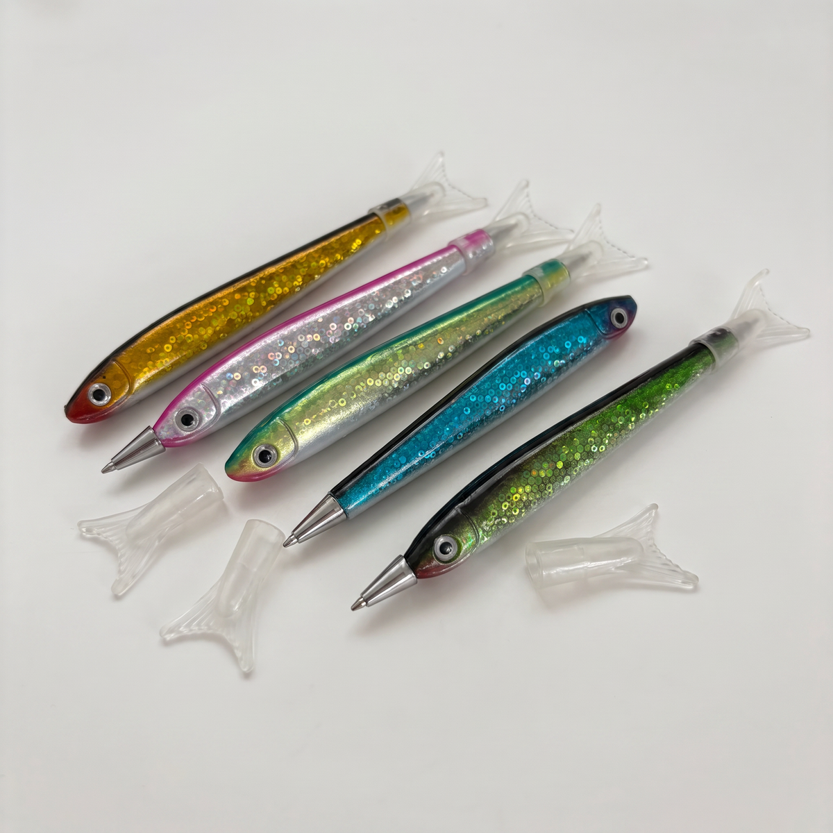 Shimmery Sardine Pens | Set of 5 | Blue Ink Ballpoint | 5"-Paper & Quartz-The Bullish Store