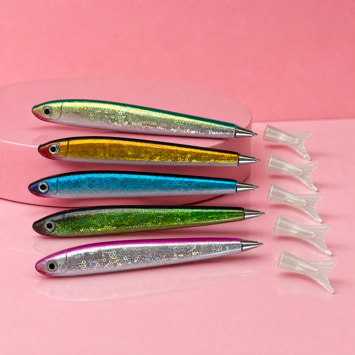 Shimmery Sardine Pens | Set of 5 | Blue Ink Ballpoint | 5"-Paper & Quartz-The Bullish Store