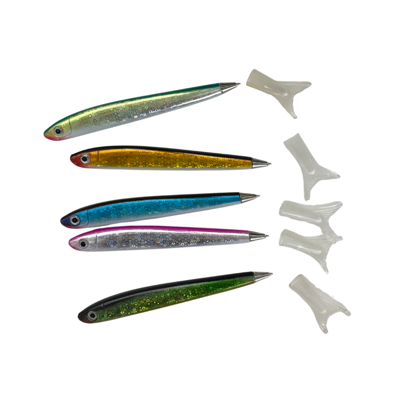 Shimmery Sardine Pens | Set of 5 | Blue Ink Ballpoint | 5"