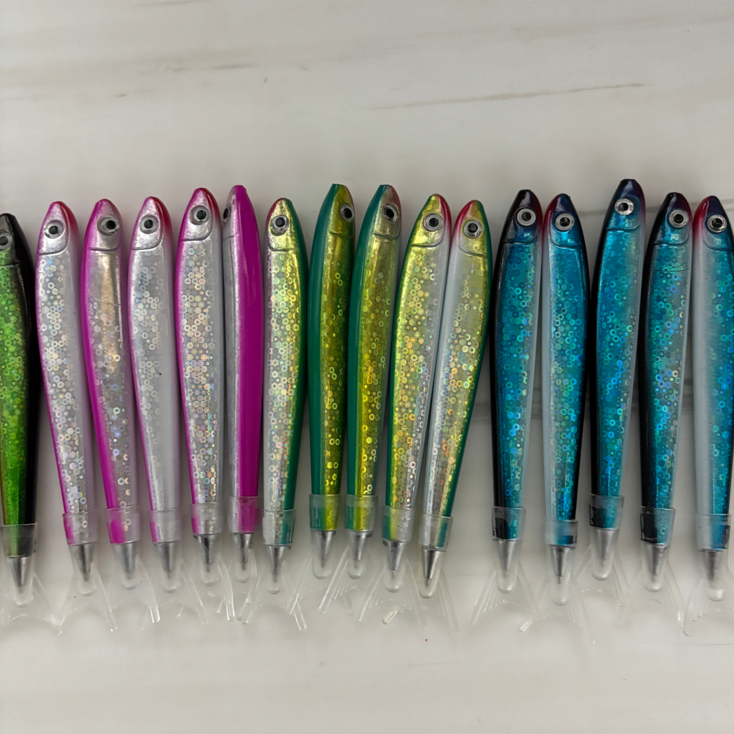 Shimmery Sardine Pens | Set of 5 | Blue Ink Ballpoint | 5"
