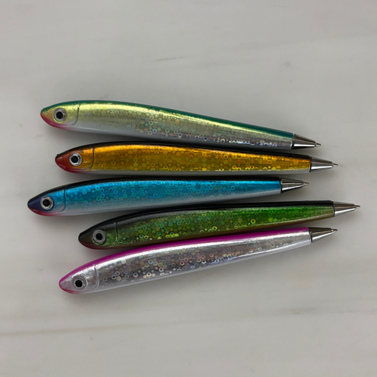 Shimmery Sardine Pens | Set of 5 | Blue Ink Ballpoint | 5"-Paper & Quartz-The Bullish Store