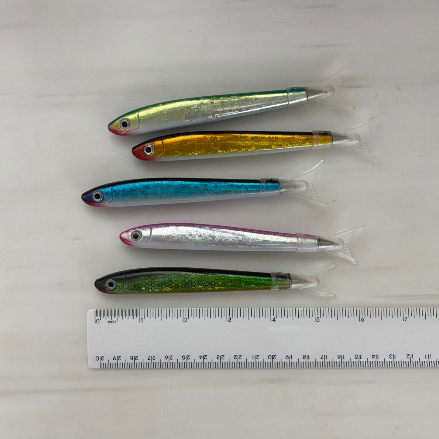 Shimmery Sardine Pens | Set of 5 | Blue Ink Ballpoint | 5"