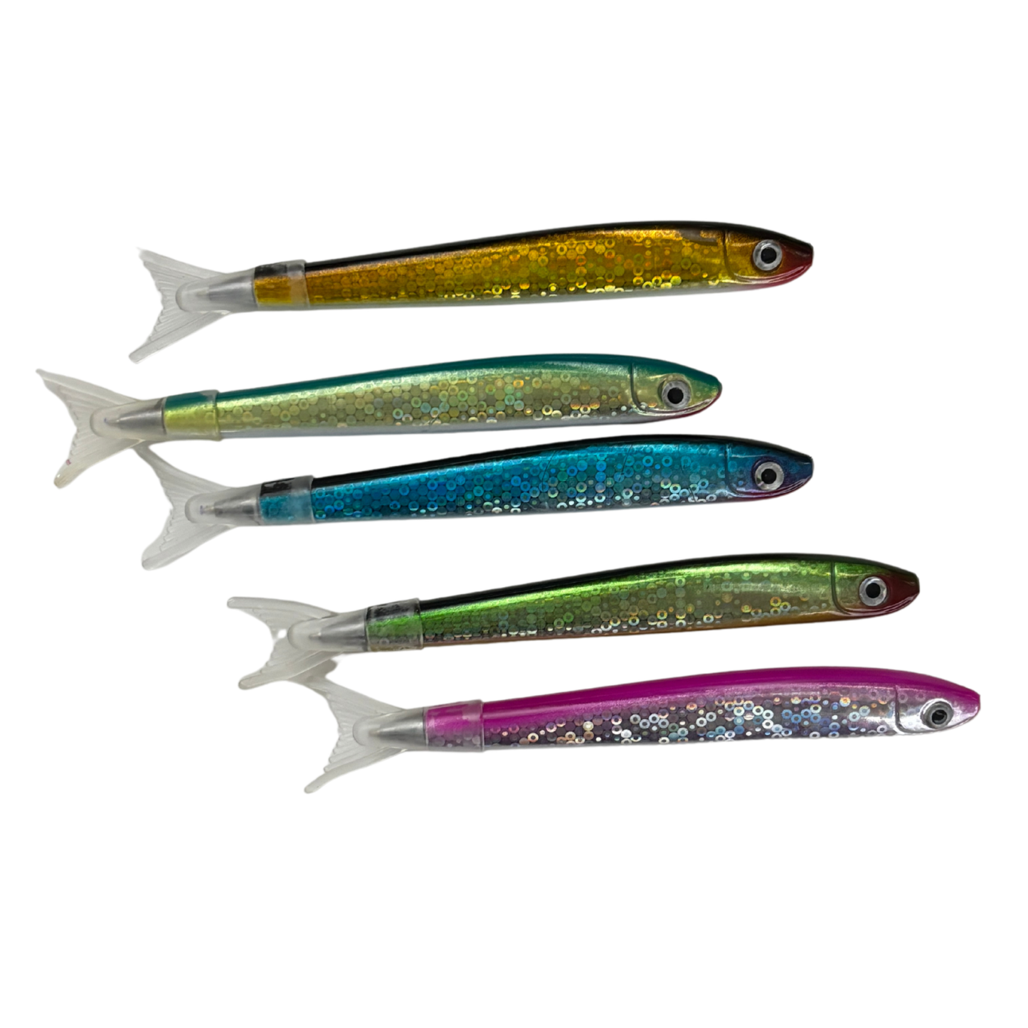 Shimmery Sardine Pens | Set of 5 | Blue Ink Ballpoint | 5"