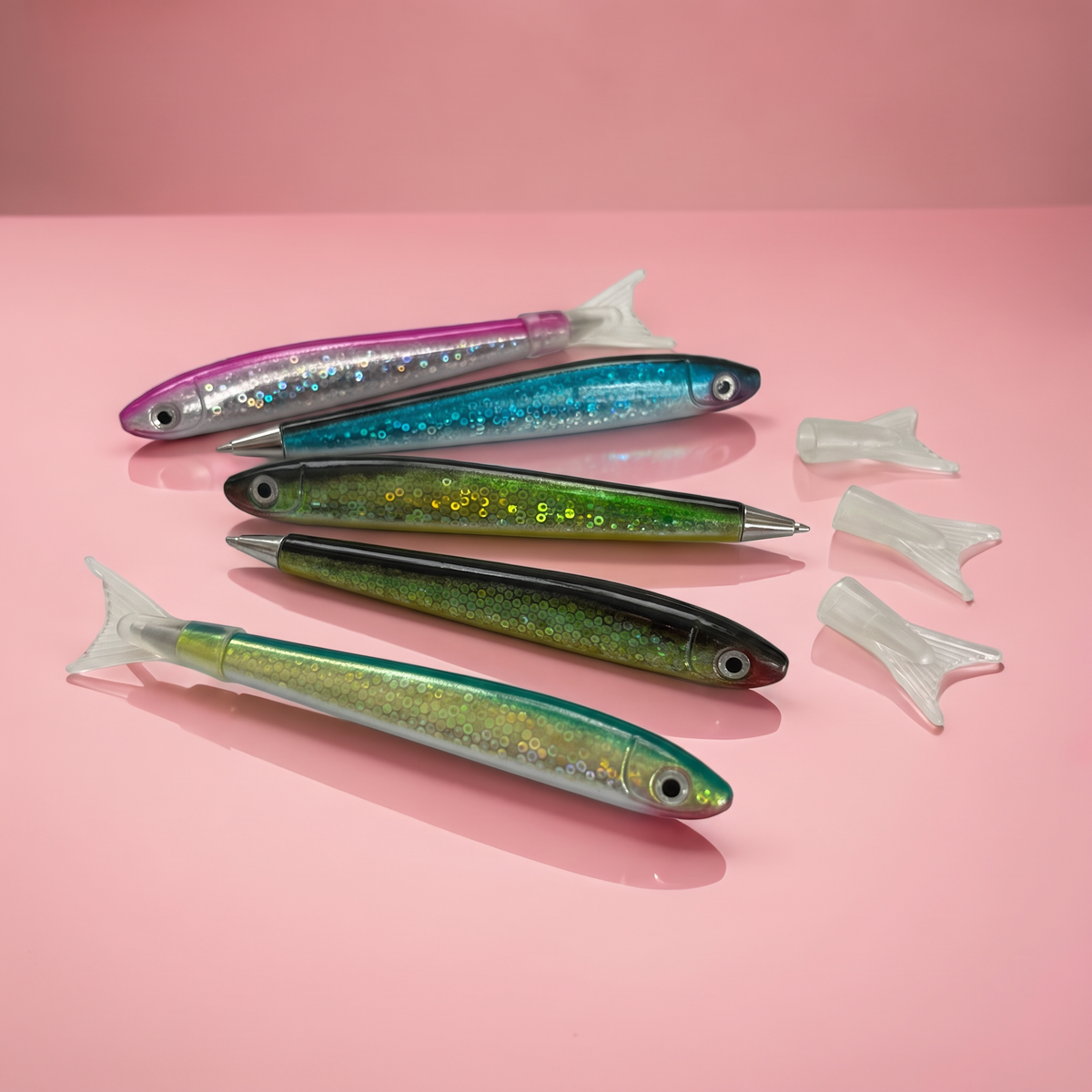 Shimmery Sardine Pens | Set of 5 | Blue Ink Ballpoint | 5"-Paper & Quartz-The Bullish Store