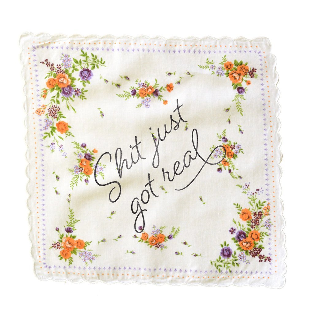 Shit Just Got Real Hankie Retro Floral Print Cotton Handkerchief
