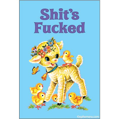 Shit's Fucked Cute Retro Illustration Lamb Fridge Magnet