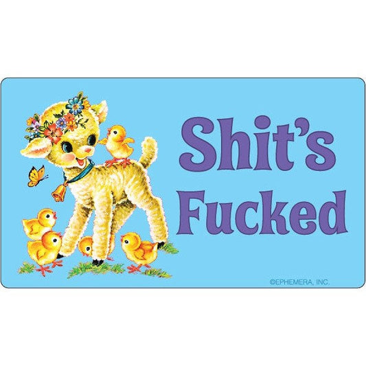 Shit's Fucked Large Vinyl Sticker with Vintage Lamb Motif | 6" x 3.4"