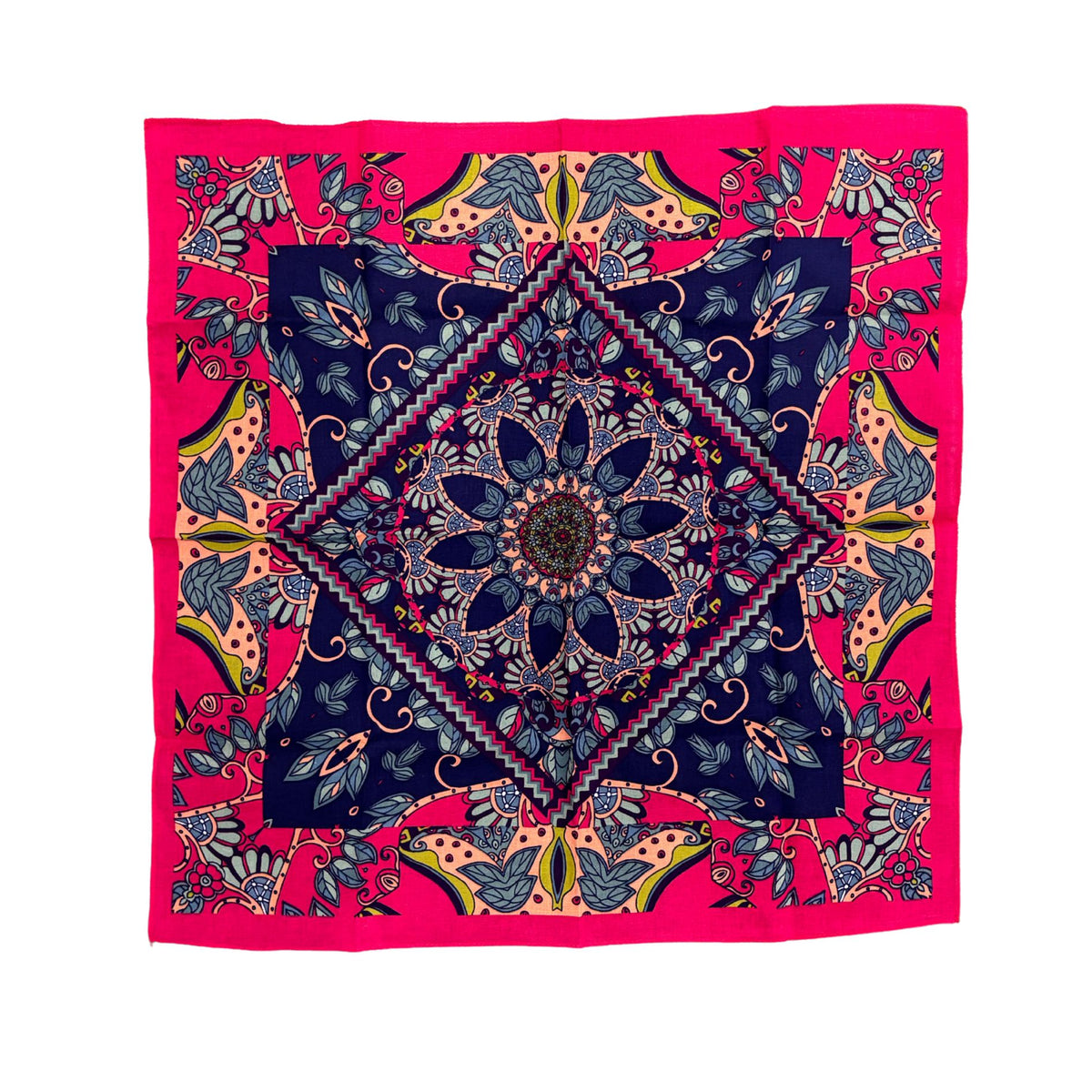 Shocking Magenta Bandana | Bold Leaf & Nature Pattern Cotton Bandana