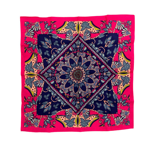 Shocking Magenta Bandana | Bold Leaf & Nature Pattern Cotton Bandana