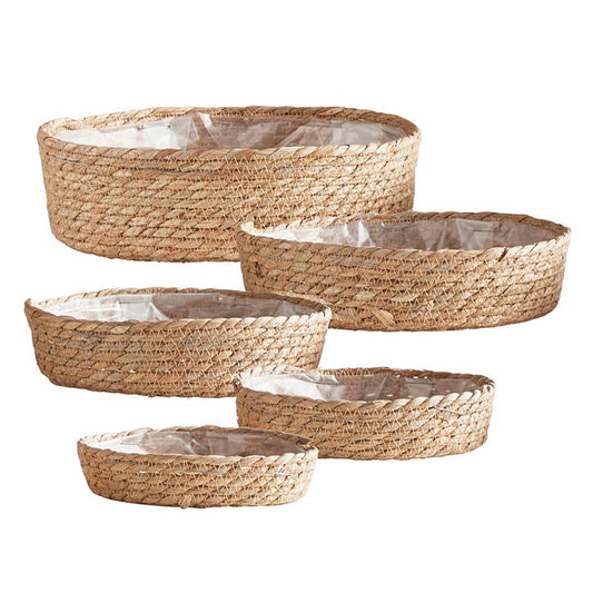 Short Lined Baskets Set of 5 | Woven Seagrass Container Bin Set