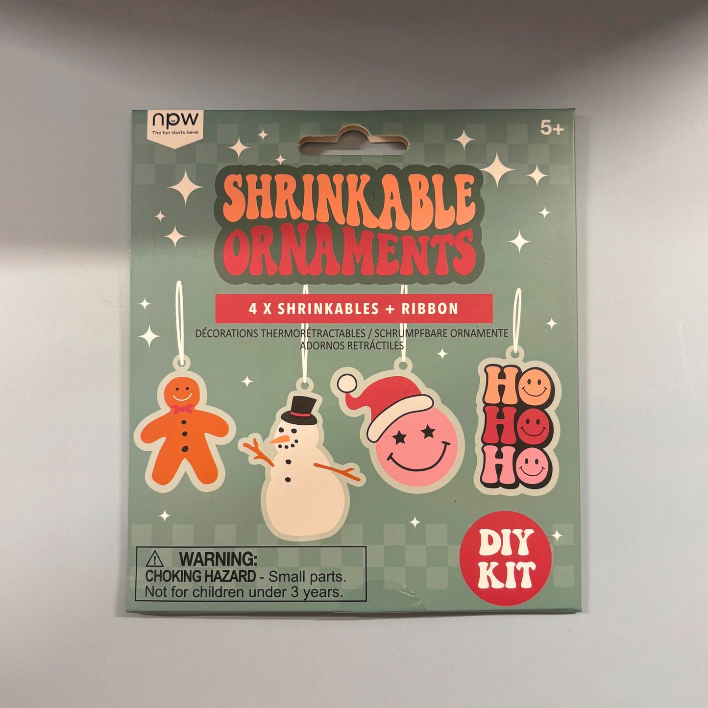 Shrinkable Christmas Ornaments DIY Kit | "Color and Bake" Craft Activity Makes 4 Holiday Ornaments