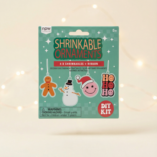 Shrinkable Christmas Ornaments DIY Kit | "Color and Bake" Craft Activity Makes 4 Holiday Ornaments