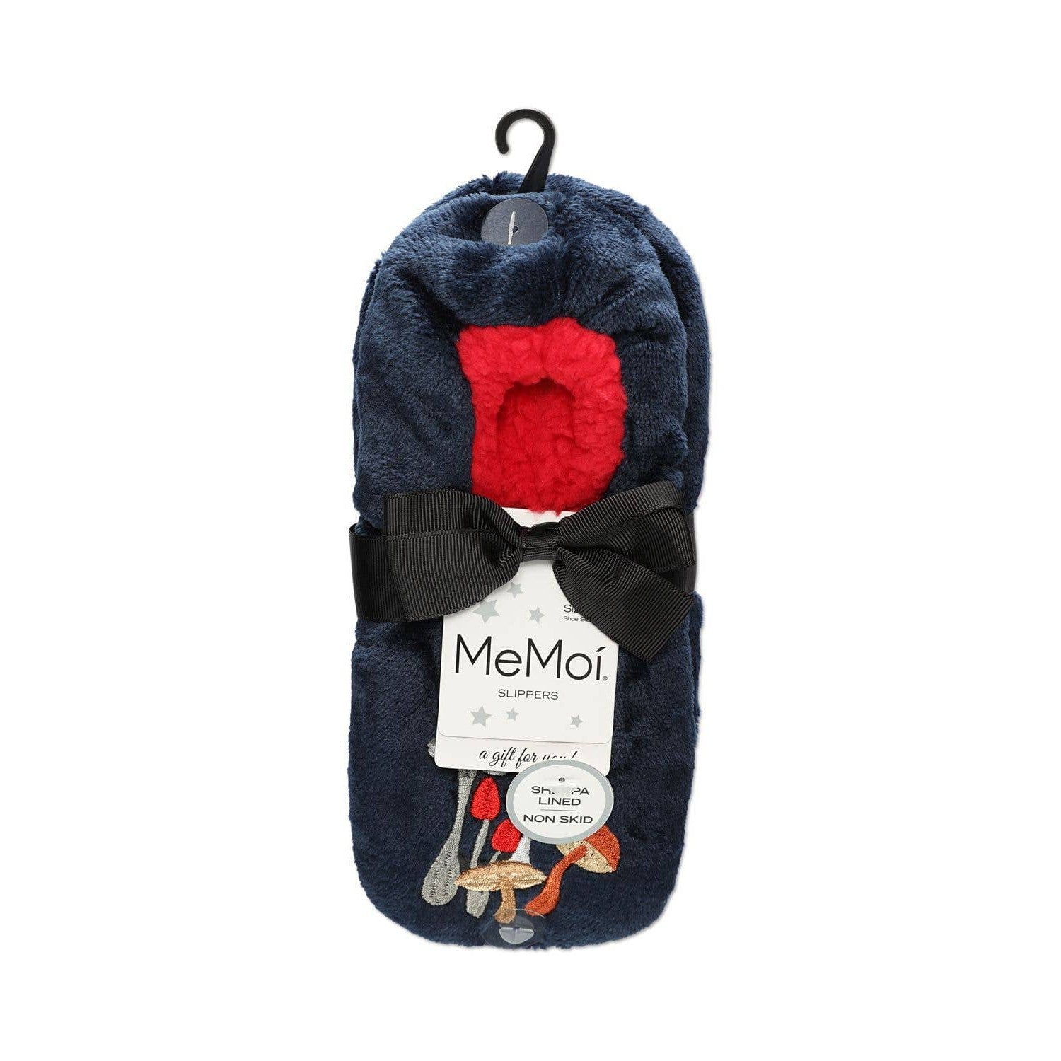 Shrooms Sherpa Lined Slipper in Navy | Soft Spa Fuzzy Shoes [Size SM/M-M/L]