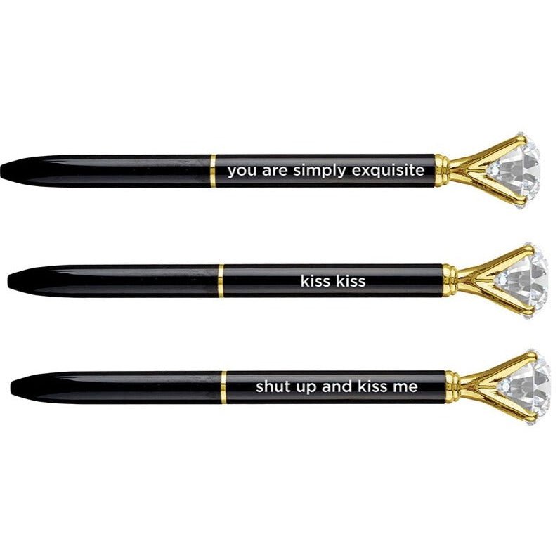 Shut Up And Kiss Me Black Gem Pen Set of 6 | Giftable Quote Pens