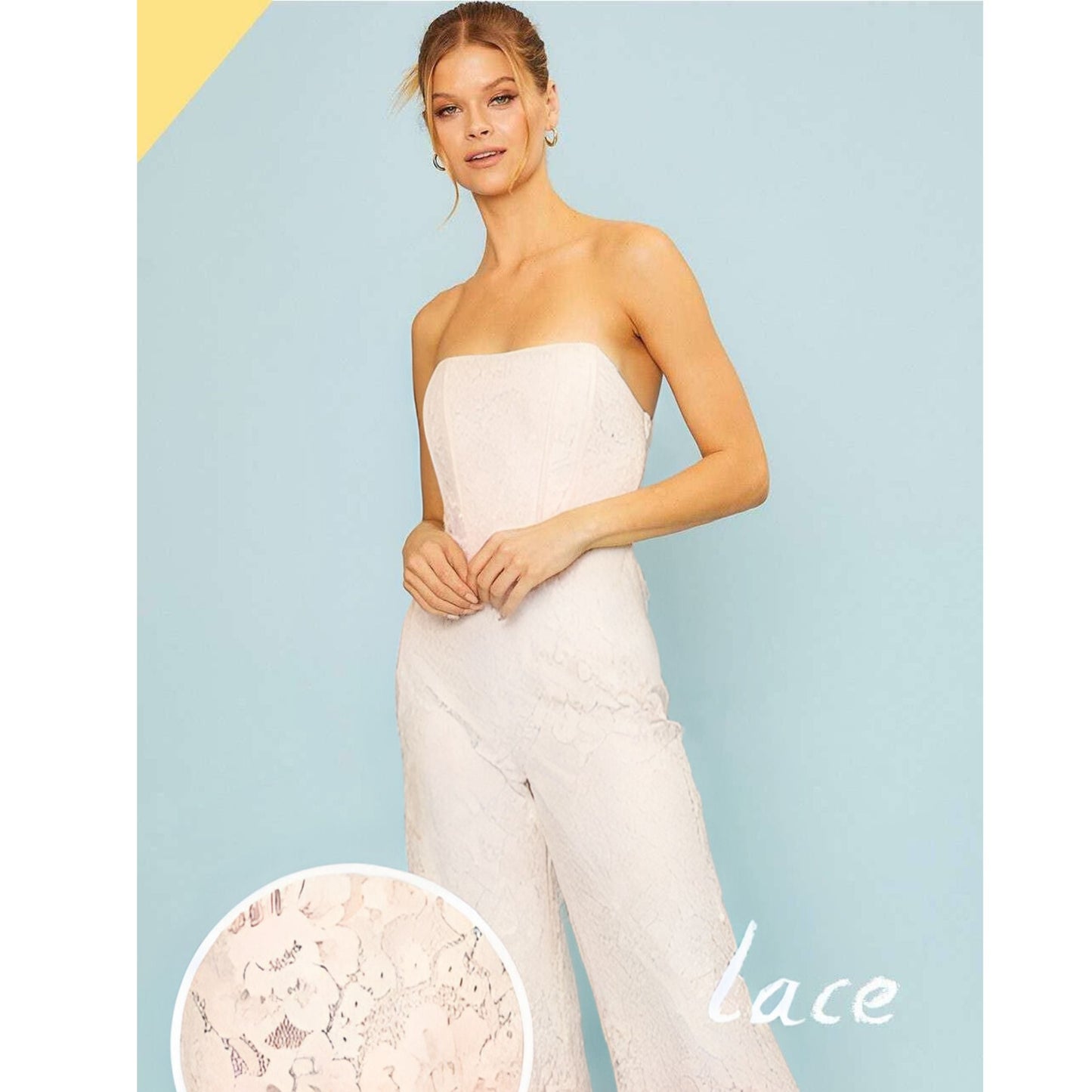 Side Zipper Back Corset Lace Jumpsuit in White | Sleeveless Wide Leg Pants Formal Attire | [Sizes SM-L]