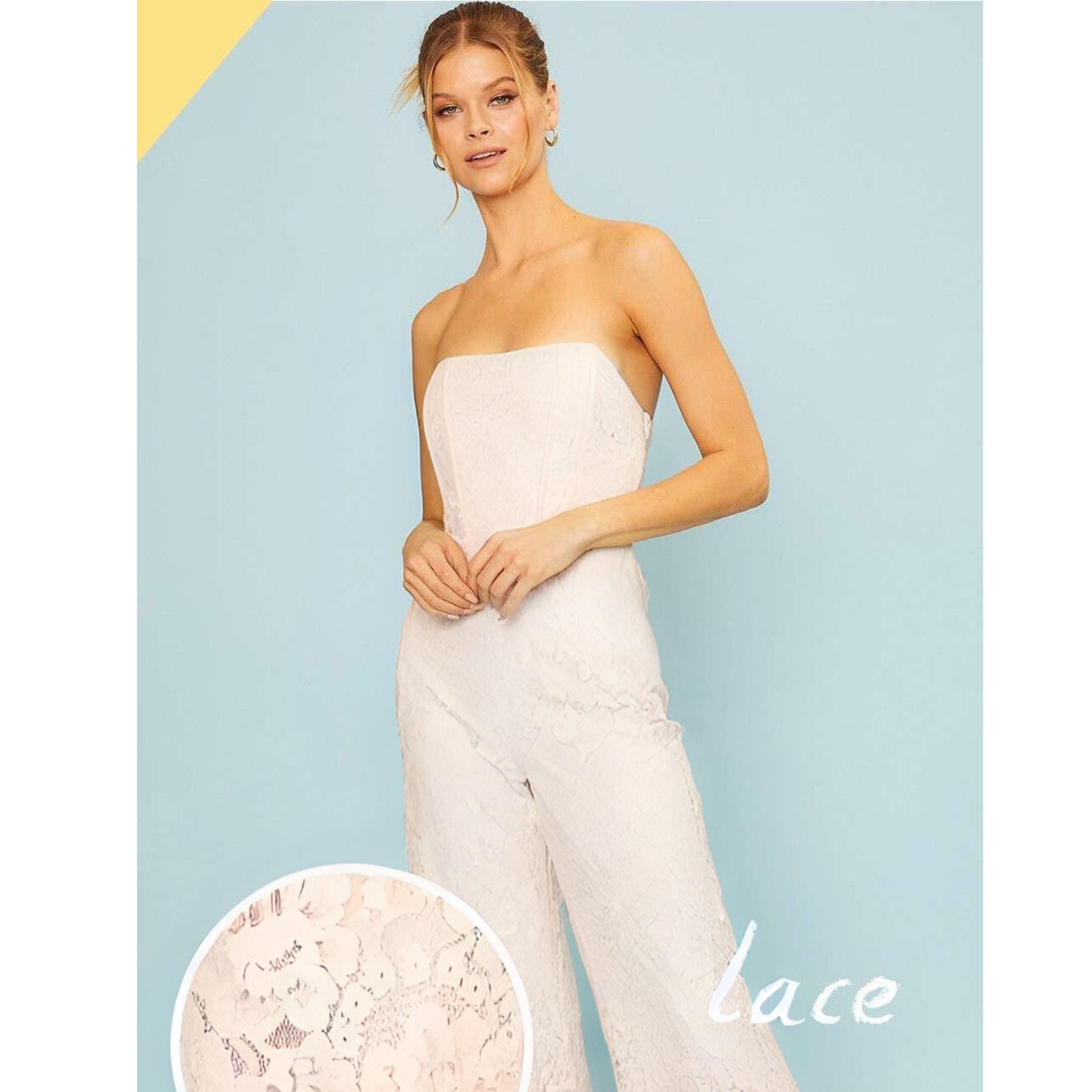 Side Zipper Back Corset Lace Jumpsuit in White | Sleeveless Wide Leg Pants Formal Attire | [Sizes SM-L]