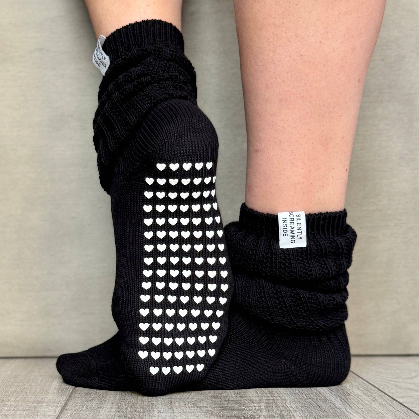 Silently Screaming Inside Grippy Slouch Sock | Non-Slip Sticky Socks for Pilates Barre Yoga | One Size