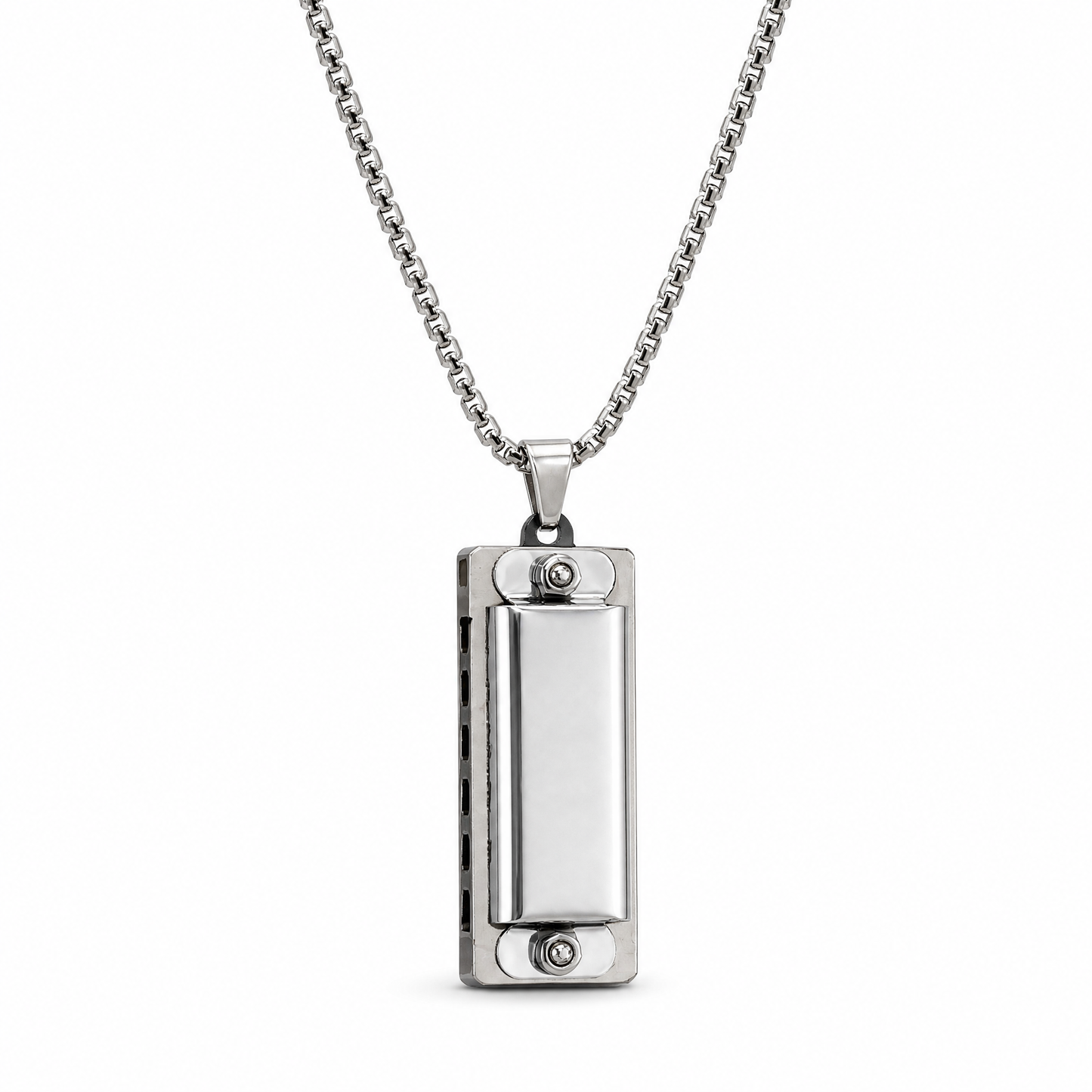 Silver Chain Harmonica Necklace | Playable Harmonica Pendant Jewelry