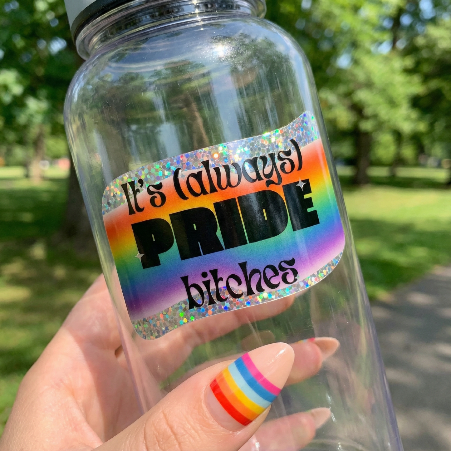 Silver Glitter It's Always Pride Bitches Sticker | LGBTQ Rainbow Vinyl Die Cut Decal